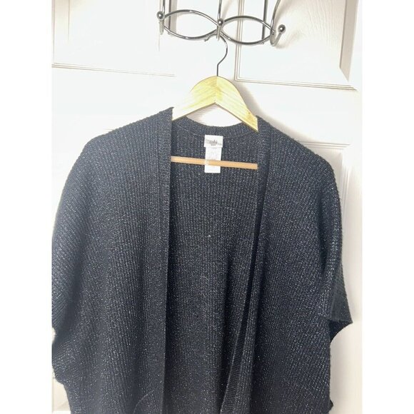 Cabi Lagenlook Charcoal Black Sparkle Open Front Poncho Sweater Size XS/S - Picture 3 of 10